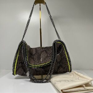 Stella McCartney Taupe/Neon Green Faux-Python Falabella Tote Bag